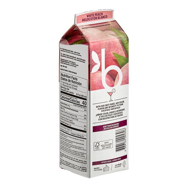 Les Vergers Boiron White Peach Real Fruit Puree 1 Liter - 6/Case