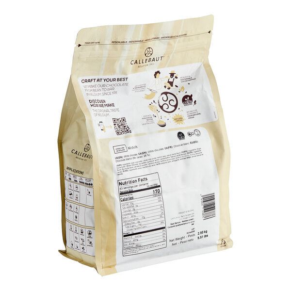 Callebaut Recipe W2 White Chocolate Callets™ 5.5 lb. - 8/Case