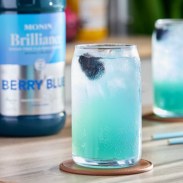 Monin Brilliance Sugar-Free Berry Blue Natural 5:1 Energy Concentrate 64 fl. oz. - 4/Case