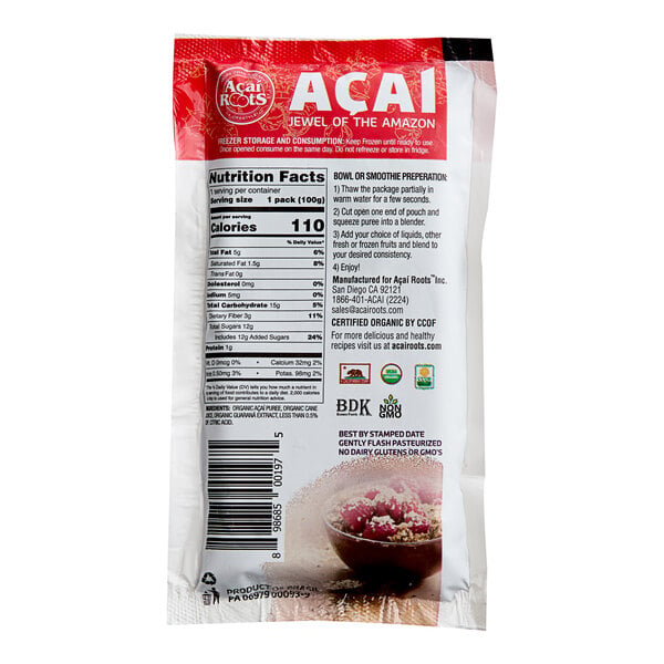 Acai Roots Organic Acai and Guarana Puree Pouch 3.5 oz. - 56/Case