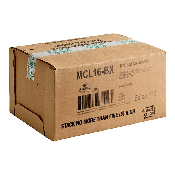 Meadowvale 16% Clean Label Hard Ice Cream Mix 2.5 Gallon - 2/Case