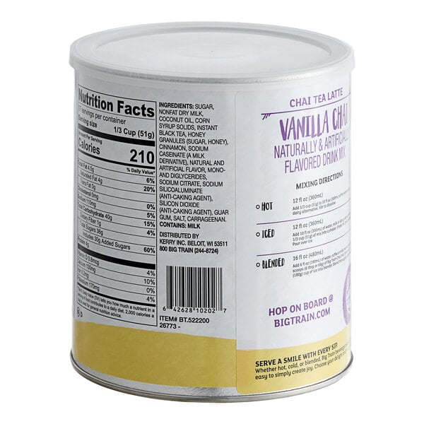 Big Train Vanilla Chai Tea Latte Mix 1.9 lb. Can - 6/Case