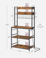 VASAGLE 5-Tier Bakers Rack with Power Outlet – Kitchen Storage Shelf, Rustic Brown & Black
