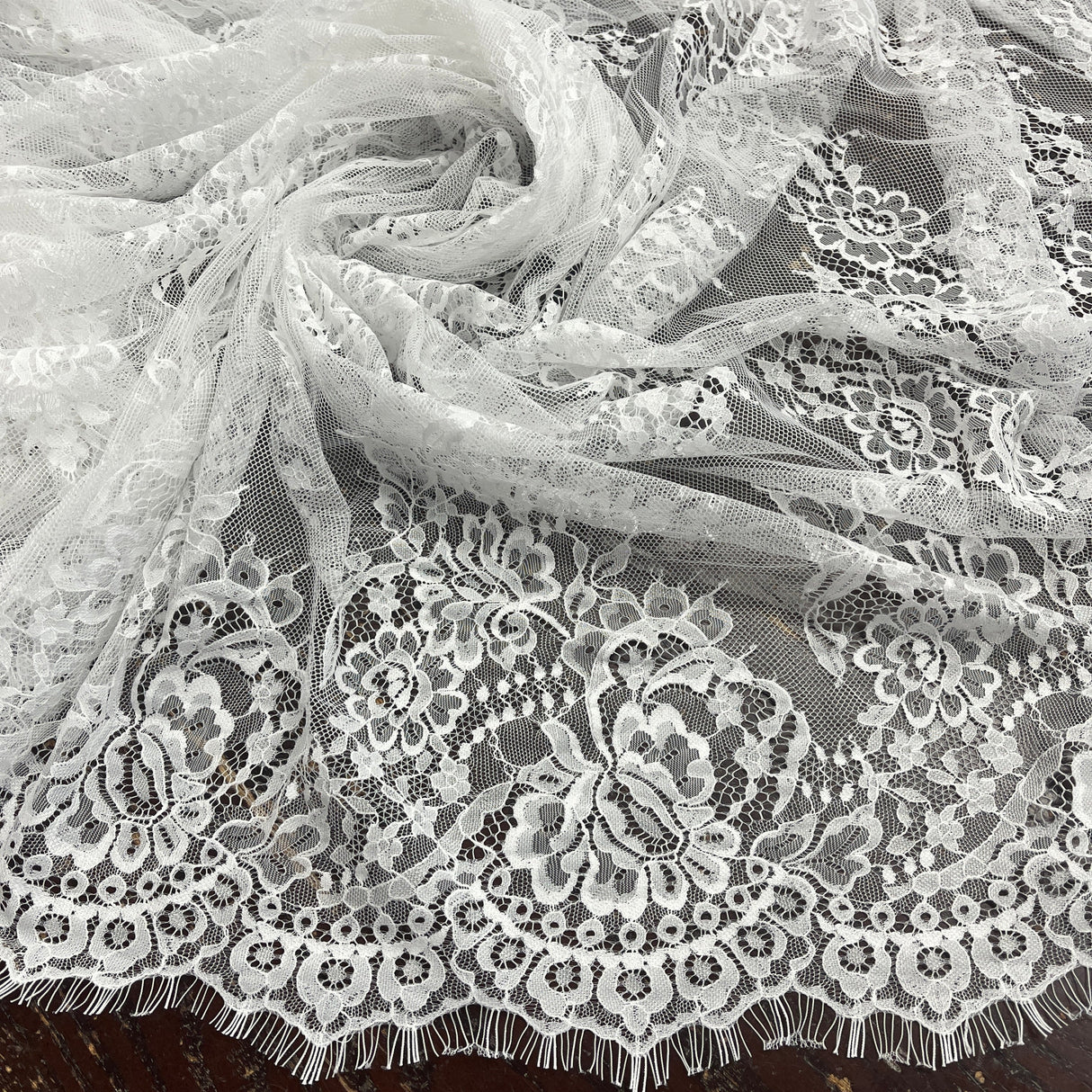 Embroidered Lace Fabric with Eyelash Scallop