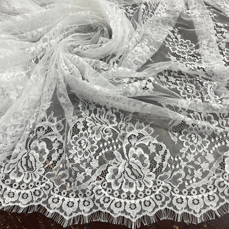 Embroidered Lace Fabric with Eyelash Scallop