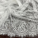 1 Yard Chantilly Embroidered Lace Fabric with Eyelash Scallop, 58" Wide French Alençon Lace for Bridal & Evening Wear