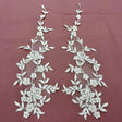 Beaded Corded Floral Lace Applique Embroidered Polyester Net Mesh Fabric - Ivory With Silver, 17" X 4.5" (1 Pair)
