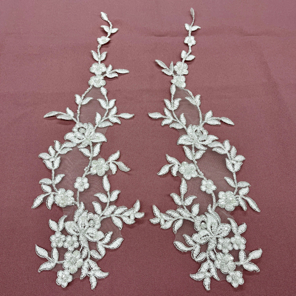 Beaded Corded Floral Lace Applique