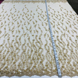 1 Yard Beaded Lace Fabric Embroidered on Polyester Net Mesh 50 inch Width