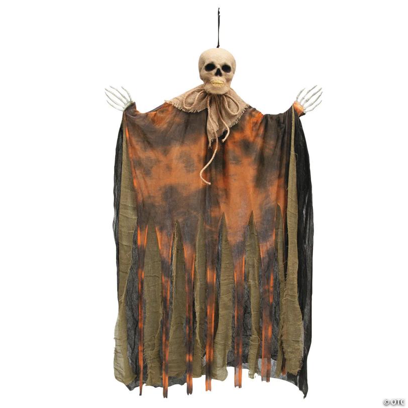 29 1/2" Hanging Pumpkin Man with Burlap Skeleton Head Halloween Decoration