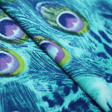 Peacock Foil Polyester Spandex Fabric - Peacock Feather Print, Pink/Turquoise, 58/60" Width (1 Yard)