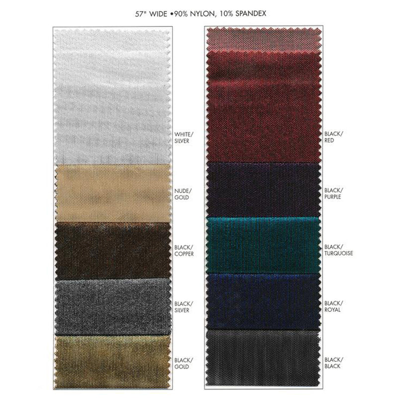 Foil Power Mesh Nylon Spandex Fabric - Metallic Foil Mesh, 57" Wide (1 Yard)