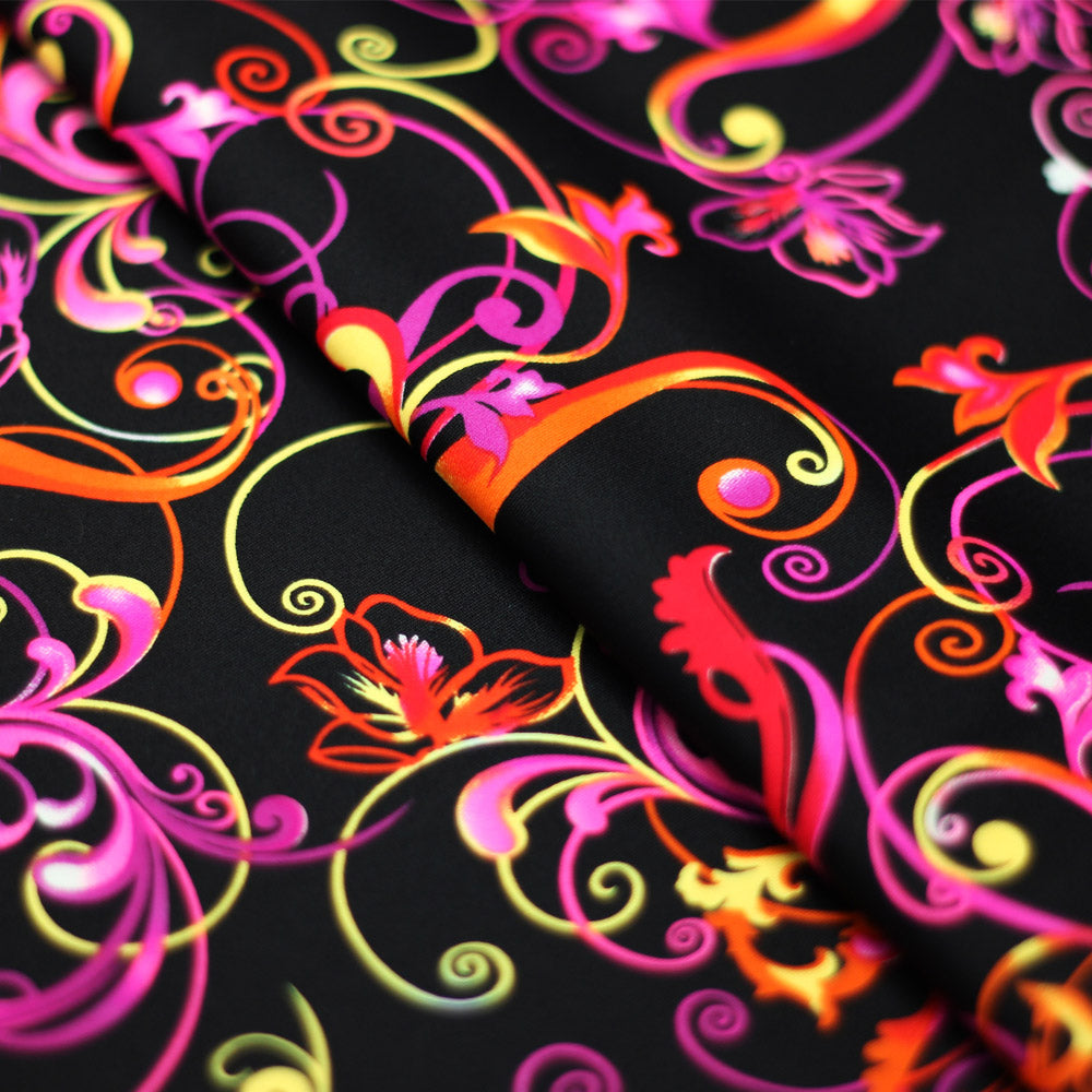 Flourish Fantasy Nylon Spandex Fabric - Multi-Color Floral Print, 58/60" Width (1 Yard)