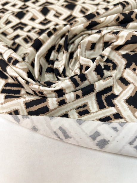 Polyamide Elastane Knitted Fabric Beige Black Geometric Print