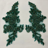 1 Pair 12" x 5" Each Side Crystal Rhinestone Beaded & Corded Lace 100% Polyester