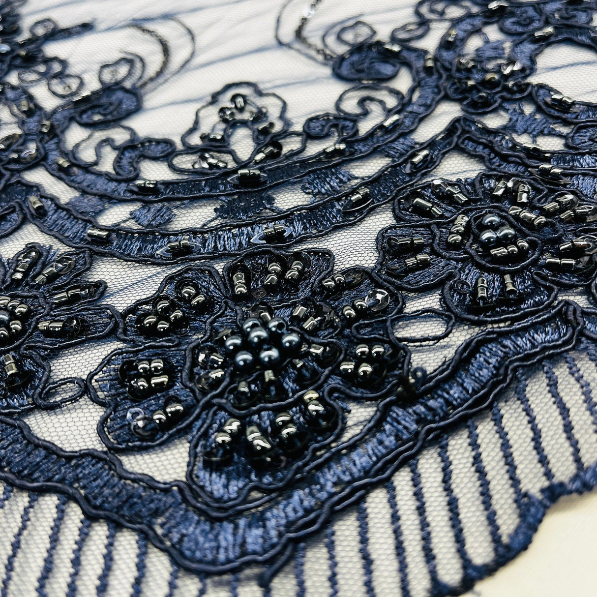 Beaded Corded Bridal Lace Black