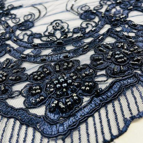 Beaded Corded Bridal Lace Black
