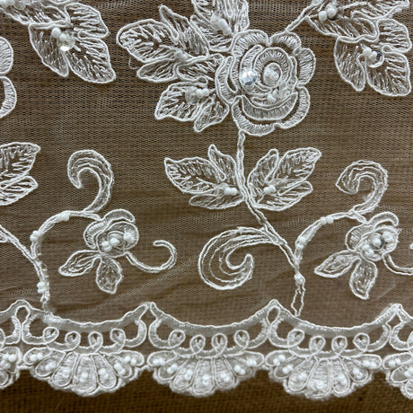 Beaded Corded Floral Bridal Lace Fabric 52" Wide