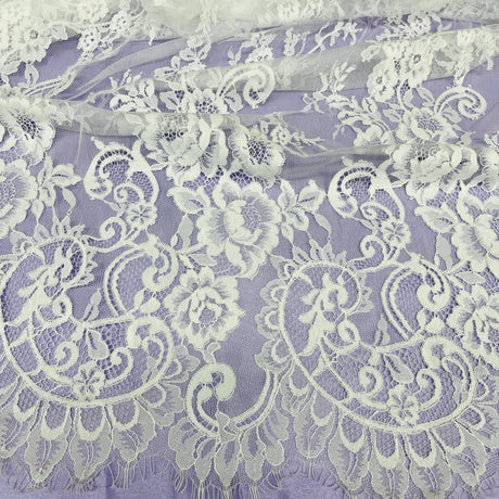Embroidered Lace Fabric with Eyelash Scallop