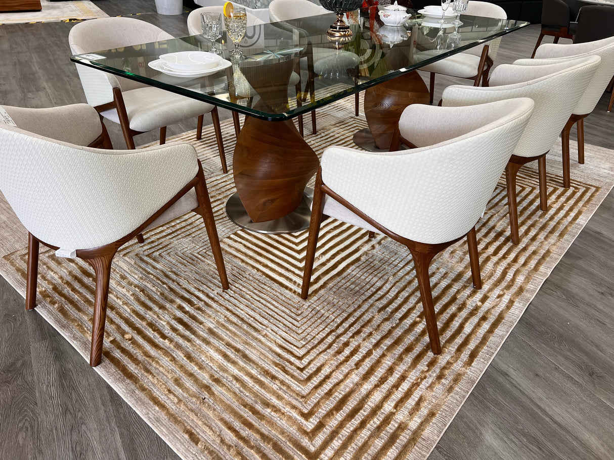 METZ 4207 Polyester Viscose Fabric - Abstract Crème Beige, Gold Bronze Geometrical Double Stacked Square High-Low Design, 9' 8" X 13' (1 Unit)