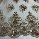 Beaded Lace Fabric on Polyester Net Mesh 50"
