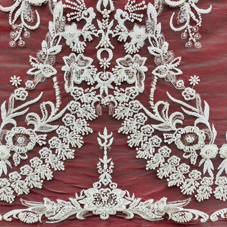 Beaded Lace Fabric on Polyester Net Mesh 50" Wide