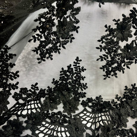 Beaded 3D Floral Lace Fabric