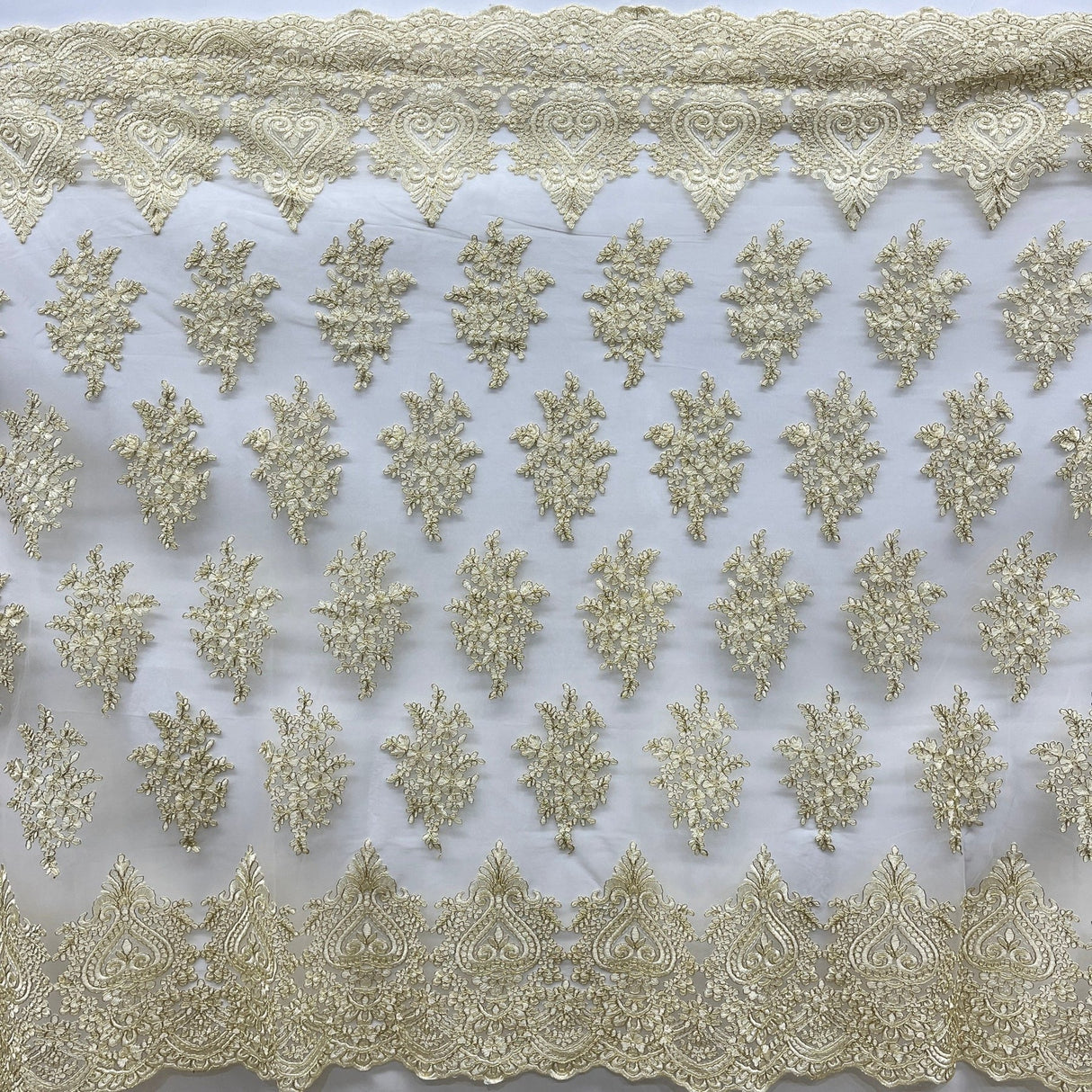1 Yard Corded Lace Fabric Embroidered on 100% Polyester Net Mesh | Lace USA - GD-021 - Gold - 52" Wide