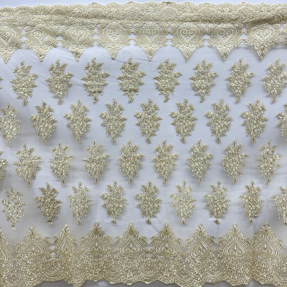 Embroidered Lace Fabric on Polyester Net Mesh