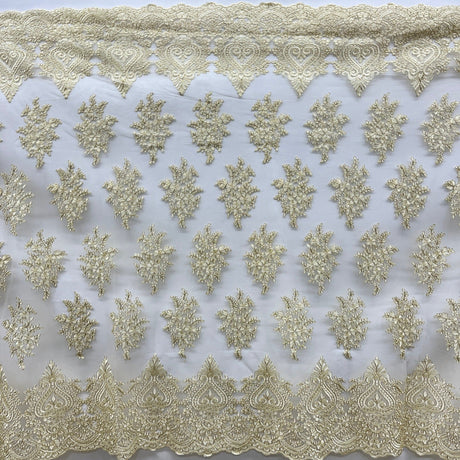 Embroidered Lace Fabric on Polyester Net Mesh