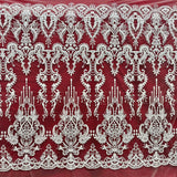 1 Yard Beaded Lace Fabric Embroidered on 100% Polyester Net Mesh