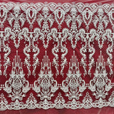 1 Yard Antique Silver Beaded Lace Fabric Embroidered on 100% Polyester Net Mesh 50 Inch Width