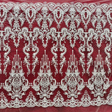 1 Yard Elegant Beaded Lace Fabric Embroidered on Polyester Net Mesh