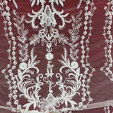 Beaded Lace Fabric Embroidered On 100 Percent Polyester Net Mesh - Off White, Antique Silver, White, 50" Wide (1 Yard)