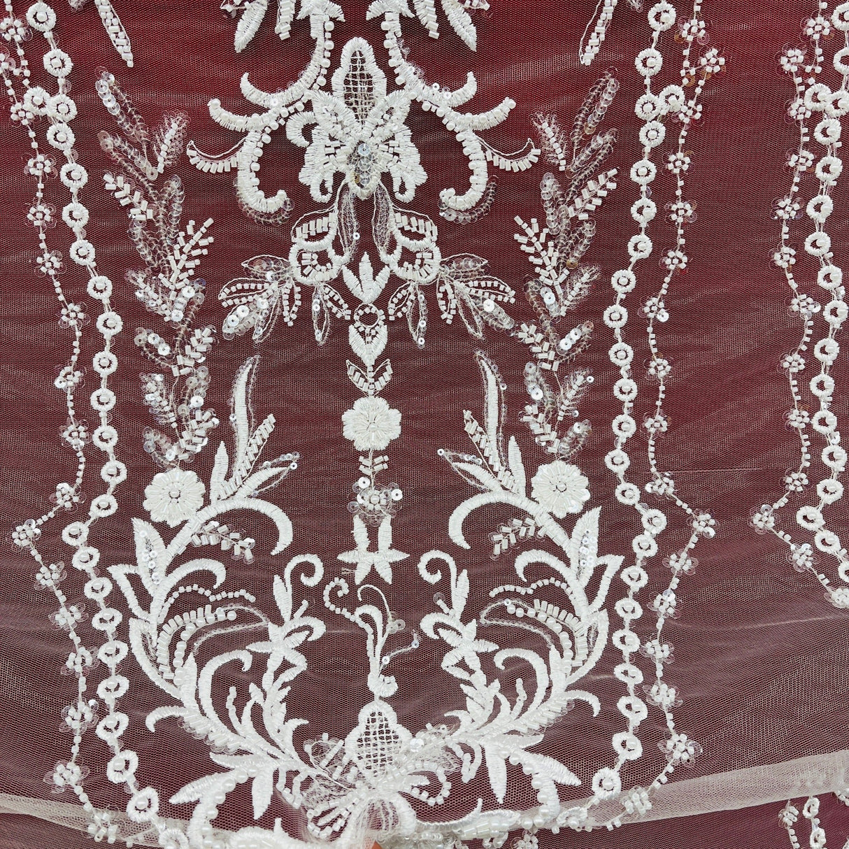 Beaded Lace Fabric on Polyester Net Mesh 50" Wide