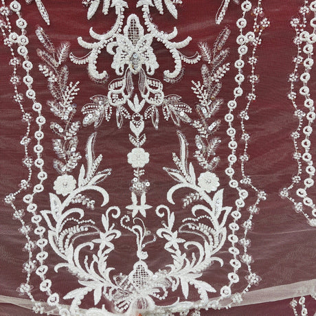 Beaded Lace Fabric on Polyester Net Mesh 50" Wide