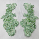 1 Pair 8.5" x 3.5" Each Side Beaded & Corded Floral Lace Applique 100% Polyester Organza