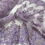 1 Yard Beaded 3D Floral Lace Fabric Embroidered on 100% Polyester Net Mesh