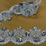 Beaded Corded Floral Lace Trim 4.5"