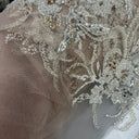 1 Yard Light Blue Beaded Lace Embroidered Fabric, Polyester Net Mesh, 50” Wide