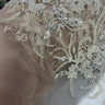 1 Yard Light Blue Beaded Lace Embroidered Fabric, Polyester Net Mesh, 50” Wide