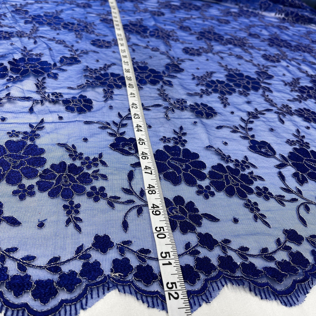 Embroidered Lace Fabric - 100 Percent Polyester Net Mesh, Floral Beaded Design, 52" Width (1 Yard)