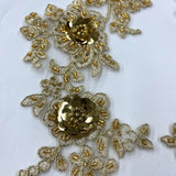 1 Pair 14" x 3" Beaded & Corded Floral 3D Lace Applique Embroidered on 100% Polyester Net Mesh