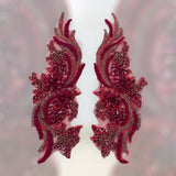 Rhinestone Applique Floral Lace Pair 14" x 4"