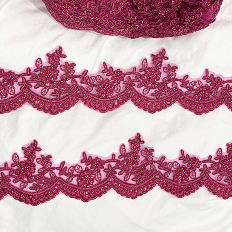 Beaded Corded Floral Lace Trim 4" Wide