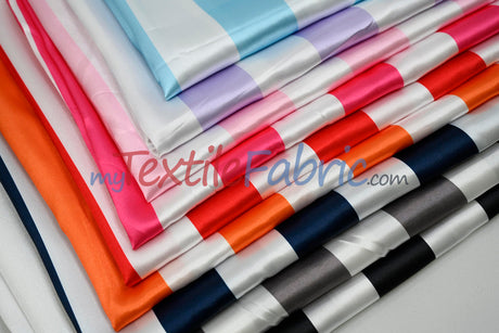 Stripe Satin Charmeuse Polyester Fabric - 2" Stripe, Multiple Colors, 58/60" Width (1 Yard)