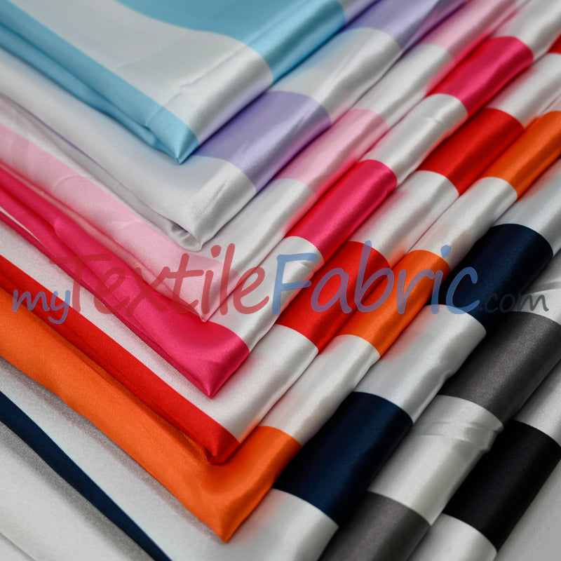 Stripe Satin Charmeuse Polyester Fabric - 2" Stripe, Multiple Colors, 58/60" Width (1 Yard)