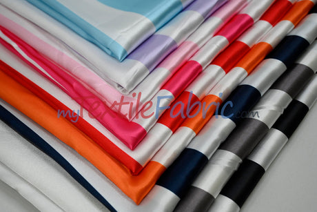 Stripe Satin Charmeuse Polyester Fabric - 2" Stripe, Multiple Colors, 58/60" Width (1 Yard)