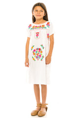 Traditional Mexican Girl Embroidered Dress - 100 Percent Cotton Fabric, Vibrant Embroidery, Knee Length, Multiple Colors, Sizes 2-8