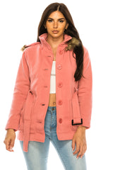 Unik Women Fleece Coat - Fur Hood, Detachable Belt (1 Piece)